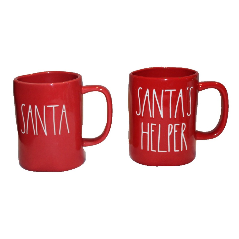 set of 2 Rae Dunn red Christmas mugs Santa & Santa's Helper by Magenta